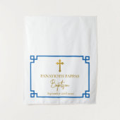 Tenture Chemin de table baptême grec clé bleue (Devant)