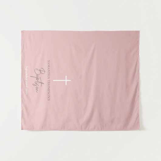 Tenture Chemin de table rose pour baptême fille (Devant (Horizontal))