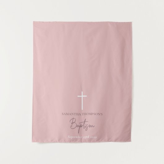 Tenture Chemin de table rose pour baptême fille (Devant)