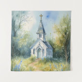 Tenture Chemin rustique d'église dans une prairie de fleur (Devant)