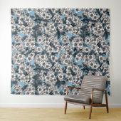 Tenture Cherry blossom in white and blue (En situation (horizontale))