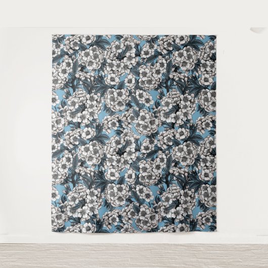 Tenture Cherry blossom in white and blue (Devant)