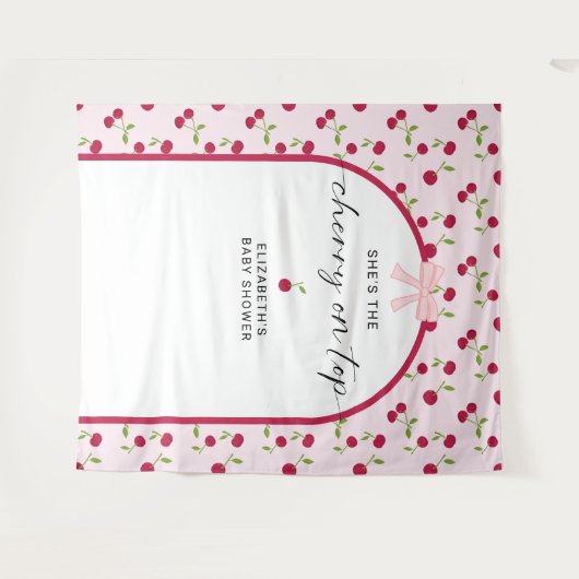 Tenture Cherry On Top Baby Shower Coquette Bow Backdrop (Devant (Horizontal))