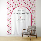 Tenture Cherry On Top Baby Shower Coquette Bow Backdrop (En situation)