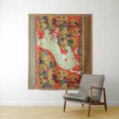 Tenture CHEVAL BLANC RAMPANT, ARBRES EN BOIS Art Nouveau (En situation)