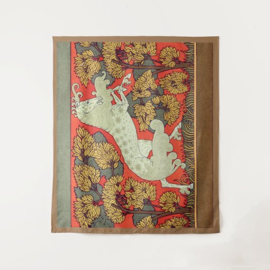 Tenture CHEVAL BLANC RAMPANT, ARBRES EN BOIS Art Nouveau (Devant)