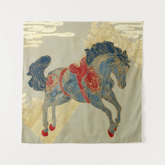 Tenture Cheval bleu royal orné (Devant)