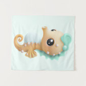 Tenture Cheval de mer bébé mignon en Turquoise et blanc (Devant (Horizontal))