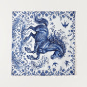 Tenture Cheval frison de style Delft Delftware dans un pré (Devant (Horizontal))