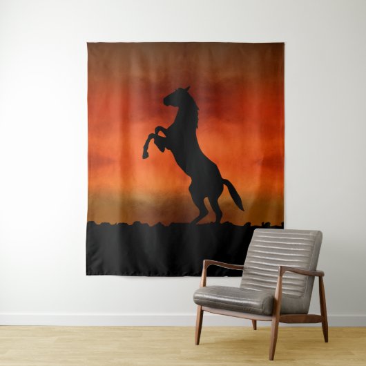Tenture Cheval Libre Au Coucher Du Soleil (En situation)