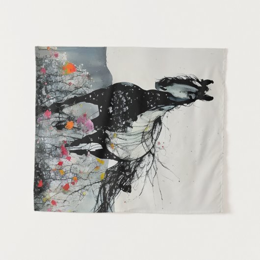 Tenture Cheval noir en Fleur sauvage (Devant (Horizontal))