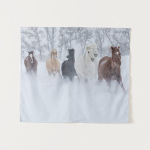 Tenture Chevaux courant à travers la neige