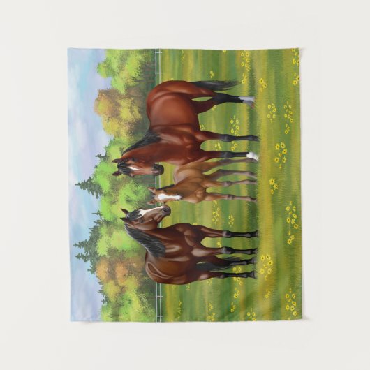 Tenture Chevaux Du Quartier De La Baie Brown Dans Les Pâtu (Devant)