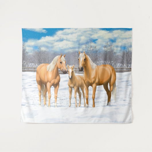 Tenture Chevaux Du Quartier Palomino En Neige (Devant (Horizontal))
