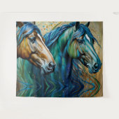 Tenture Chevaux Turquoise bleu vert brun (Devant (Horizontal))