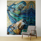 Tenture Chevaux Turquoise bleu vert brun (En situation)