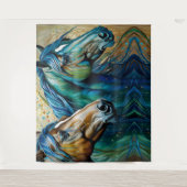 Tenture Chevaux Turquoise bleu vert brun (Devant)