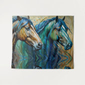 Tenture Chevaux Turquoise bleu vert brun (Devant (Horizontal))