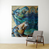 Tenture Chevaux Turquoise bleu vert brun (En situation)