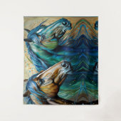 Tenture Chevaux Turquoise bleu vert brun (Devant)