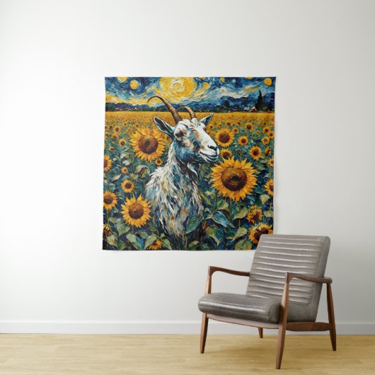 Tenture Chèvre adorable dans un champ de tournesol (En situation)