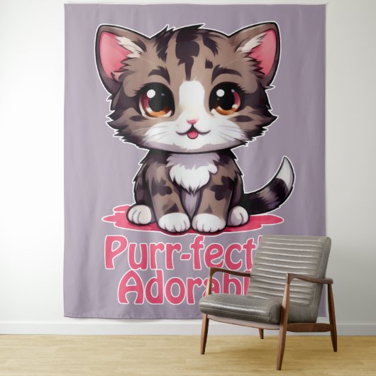 Tenture Chibi Kawaii Kitten Purr parfaitement adorable en  (En situation)