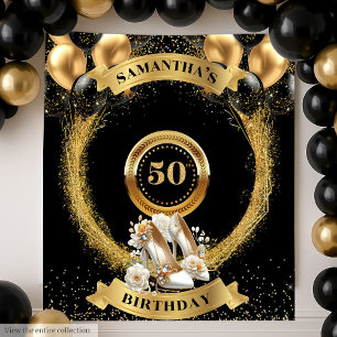 Tenture Chic 50e Anniversaire Bannière Gold Parties scinti