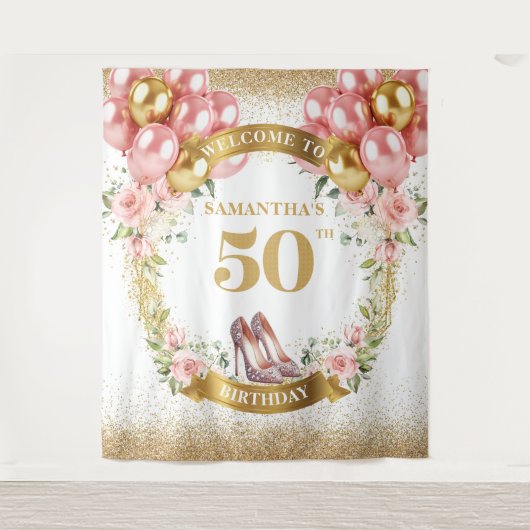 Tenture Chic 50e anniversaire talons roses Blush Floral Ba (Devant)