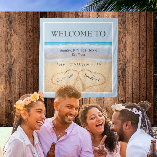 Tenture Chic Beach Wedding 2 Coeurs dans le sable
