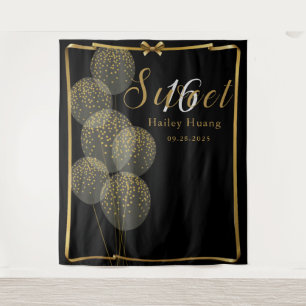 Tenture Chic Black n Gold Sweet 16 Anniversaire Photo Reto
