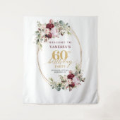 Tenture Chic Boho Burgundy Gold Eucalyptus 60th Backdrop (Devant)