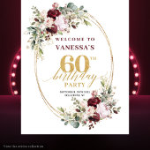 Tenture Chic Boho Burgundy Gold Eucalyptus 60th Backdrop