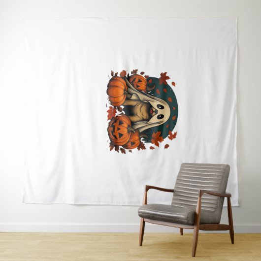 Tenture Chic chien Carlin avec Citrouille Automne Hallowee (En situation (horizontale))