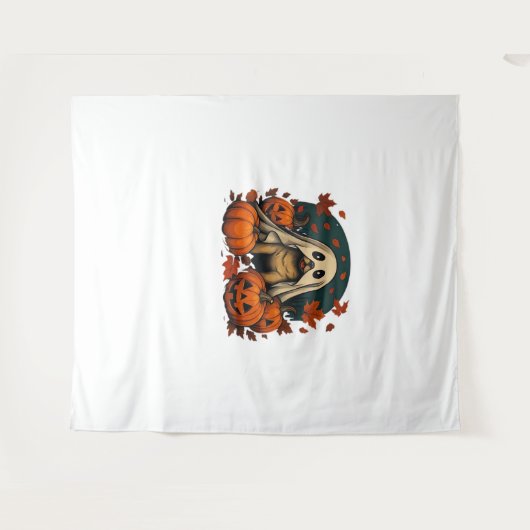 Tenture Chic chien Carlin avec Citrouille Automne Hallowee (Devant (Horizontal))