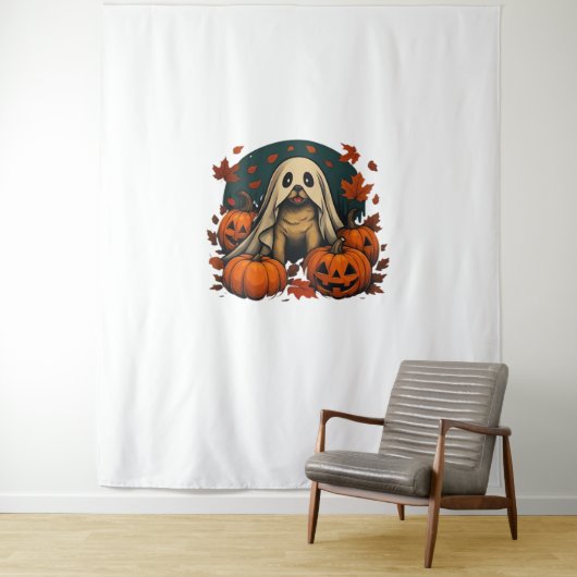 Tenture Chic chien Carlin avec Citrouille Automne Hallowee (En situation)