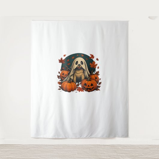 Tenture Chic chien Carlin avec Citrouille Automne Hallowee (Devant)
