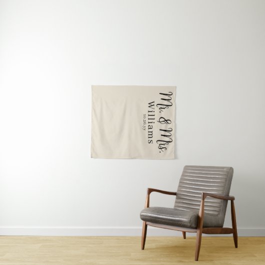 Tenture Chic Elegant Script Mr and Mrs Wedding Reception (En situation (horizontale))