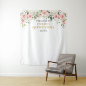 Tenture Chic fleurs rousses eucalyptus or Quinceanera (En situation)