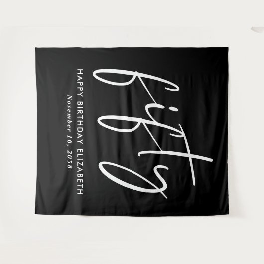 Tenture Chic Script Black 50th Birthday Party (Devant (Horizontal))