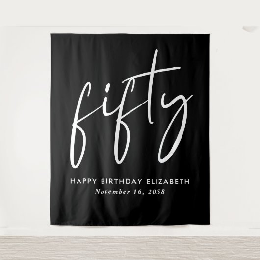 Tenture Chic Script Black 50th Birthday Party (Devant)