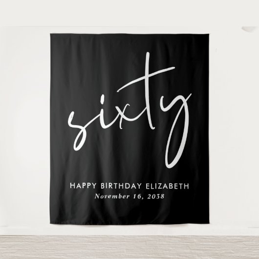 Tenture Chic Script Black 60th Birthday Party (Devant)