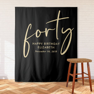 Tenture Chic Script Black Gold 40th Birthday Party