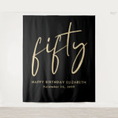 Tenture Chic Script Black Gold 50e fête d'anniversaire (Devant)