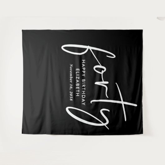 Tenture Chic Script noir blanc 40e fête d'anniversaire (Devant (Horizontal))