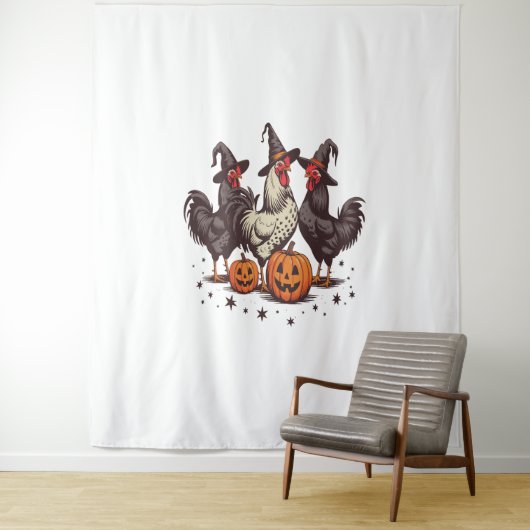Tenture Chicken sorcière Citrouille d'Halloween automne (En situation)