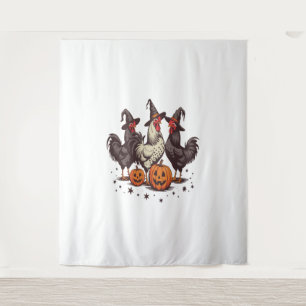 Tenture Chicken sorcière Citrouille d'Halloween automne