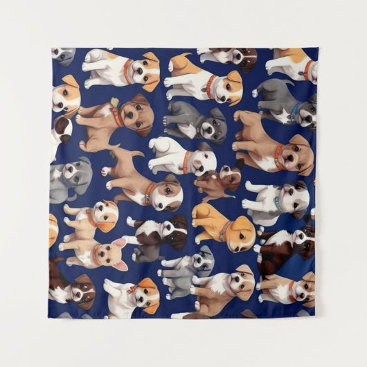 Tenture Chien Chien Chien bleu de la marine Design Motif (Devant (Horizontal))