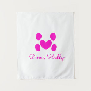 Tenture Chien coeur patte rose animal familier ajouter nom