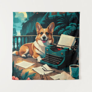 Tenture Chien Corgi à la fourrure luisante et à la machine