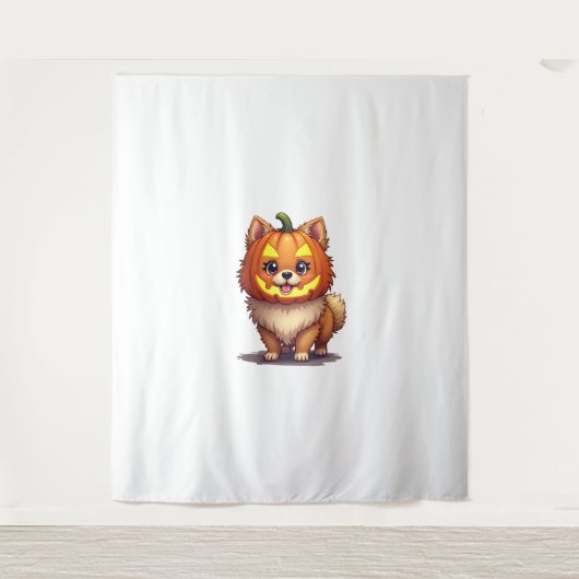 Tenture Chien de Poméranie, Masque citrouille (Devant)